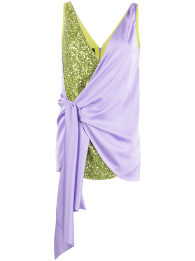 Pinko Sequin-embellished Asymmetric Minidress In Purple