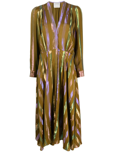 Forte Forte Stripe-print Silk-blend Midi Dress In Bronze