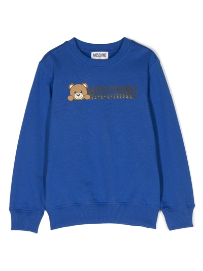Moschino Kids' Logo-print Cotton Sweatshirt In Blue