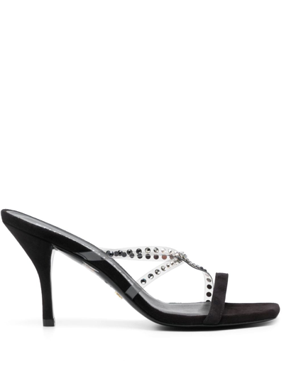 Stuart Weitzman Women's Strapeze 85mm Crystal-embellished Slide Sandals In Black