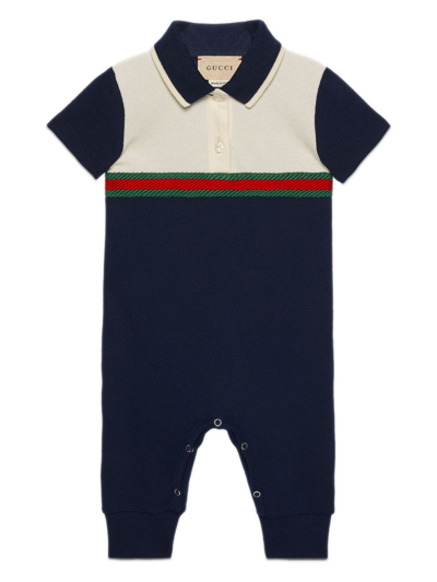 Gucci Babies' Cotton One-piece With Web In Blau