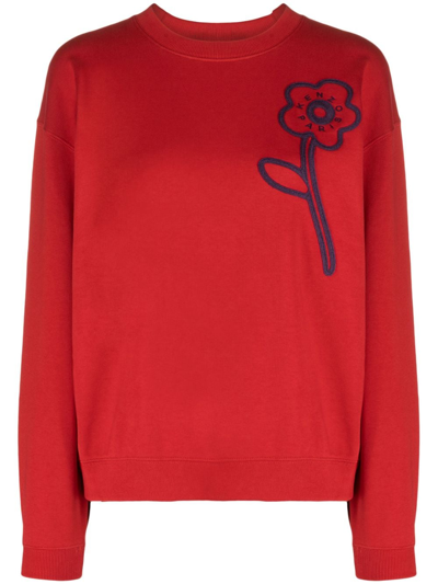 Kenzo Floral-embroidery Cotton Sweatshirt In Red