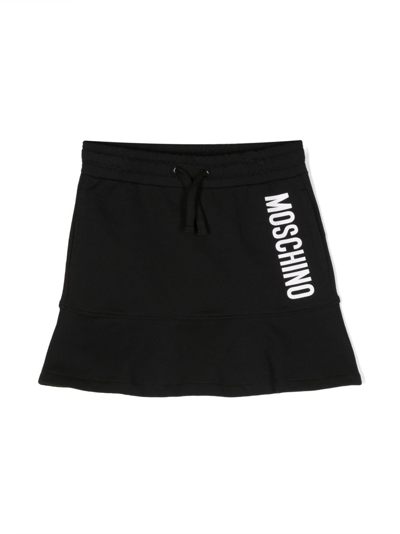 Moschino Kids' Logo-print Drawstring Miniskirt In Black