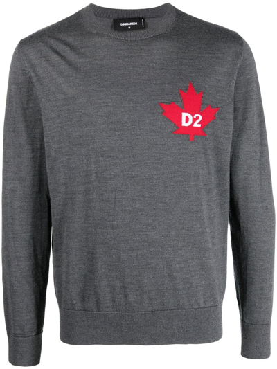 Dsquared2 Maple Leaf-motif Jumper In Grey