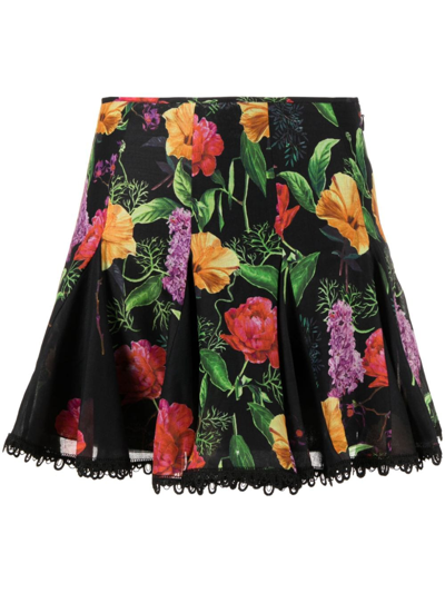 Charo Ruiz Oxaya Floral-print Godet Skirt In Black