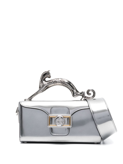 Lanvin Nano Pencil Cat Leather Tote Bag In Silver