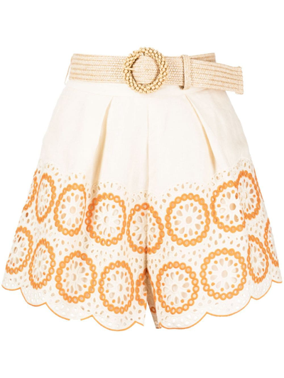 ZIMMERMANN BRODERIE-ANGLAISE LINEN SHORT SHORTS