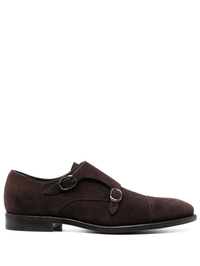 Henderson Baracco Buckled Suede Monk Shoes In Brown