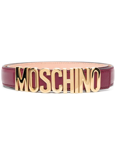 Moschino Logo-lettering Leather Belt In Red