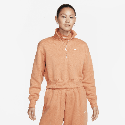 Nike Women's  Sportswear Phoenix Fleece 1/2-zip Cropped Sweatshirt In Brown