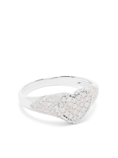 Yvonne Léon 9kt Baby Chevalier Coeur Diamond Signet Ring In Silver