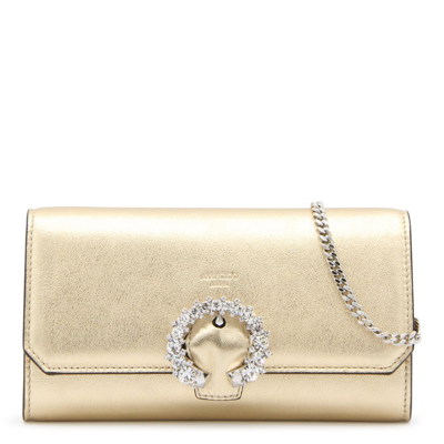 Jimmy Choo Embellished Buckle Chain Wallet In Gold