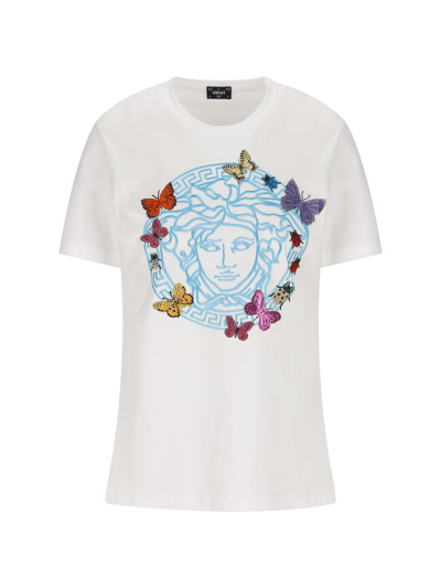 Versace Medusa Head-embroidery Cotton T-shirt In White