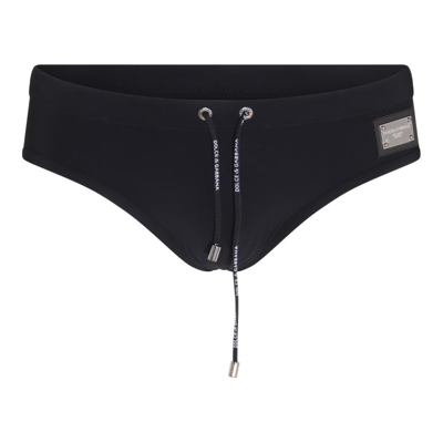Dolce & Gabbana Logo Patch Drawstring Swim Shorts In Black