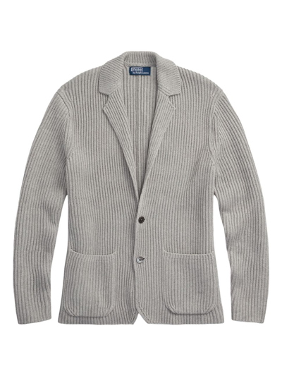 Polo Ralph Lauren Cotton & Cashmere Regular Fit Blazer Cardigan In Gray