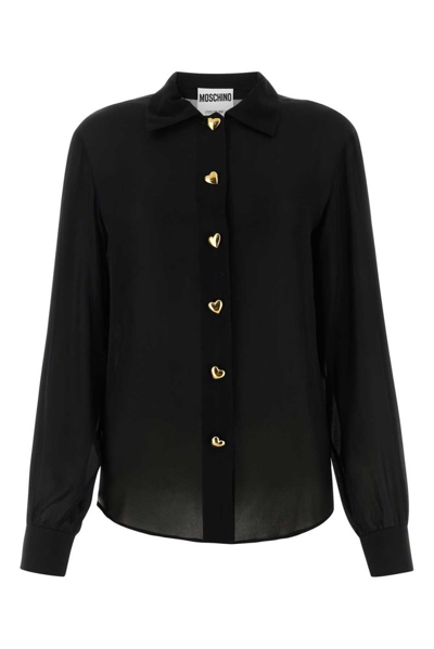 Moschino Long Sleeved Heart Buttoned Shirt In Black