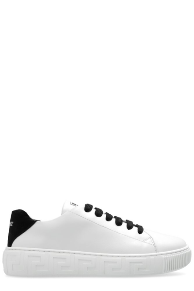 Versace Kids' Greca Leather Sneakers In White-black