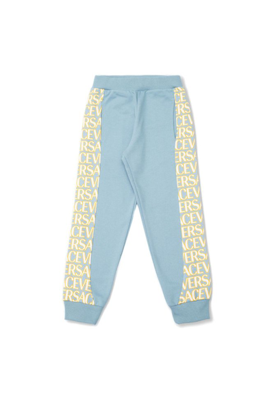 Versace Kids' Logo Cotton Sweatpants In Light Blue