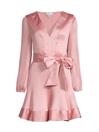 Milly Liv Pleated Blouson-sleeve Satin Mini Dress In Rose Gold
