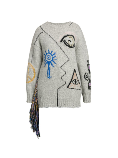 Stella Mccartney Alpaca Blend Sweater With Embroidered Graphic Print In Denim