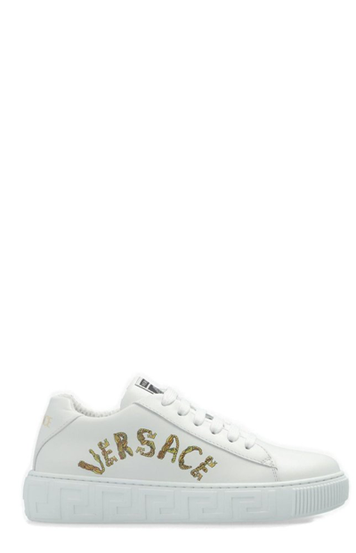 Versace Kids' Logo印花系带运动鞋 In Whitegold