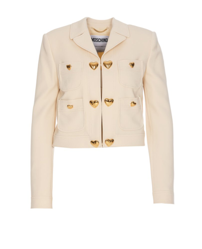 Moschino Double Breasted Cropped Blazer In White