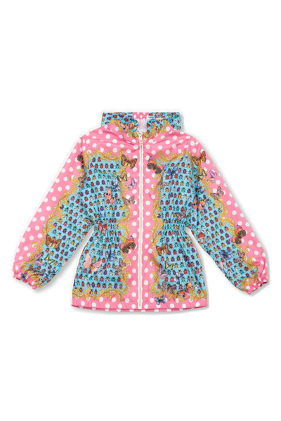 Versace Heritage Butterflies & Ladybugs Kids Capsule La Vacanza Hooded Jacket In Pinklight Blueivo