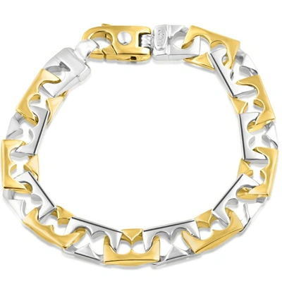 Pompeii3 Men's Solid 14k Gold (50grams) Or Platinum (80gram) Two Tone 10mm Bracelet 8.5" In Silver