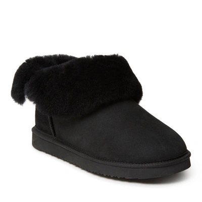 Dearfoams Fireside By  Women's Perth Genuine Shearling Foldover Boot In Black