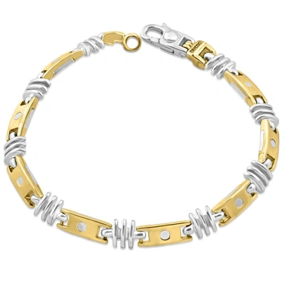 Pompeii3 Men's Solid 14k Gold (32grams) Or Platinum (51gram) Two Tone 8mm Bracelet 8" In Silver