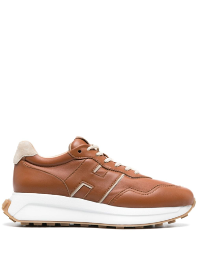 Hogan Leather Lace-up Trainers In Brown