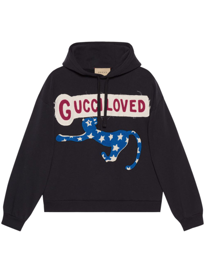 Gucci Logo-print Embroidered Hoodie In Black