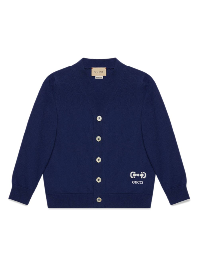 Gucci Babies' Cotton Cardigan With Horsebit In Blue