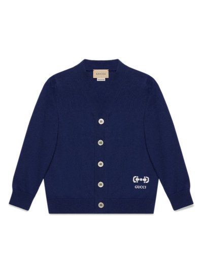 Gucci Babies' Cotton Cardigan With Horsebit In Blau