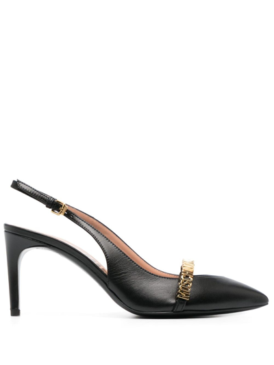 Moschino 85mm Logo-lettering Slingback Pumps In Black