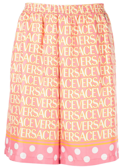 Versace Pink & Yellow Allover Shorts In Pink Ivory