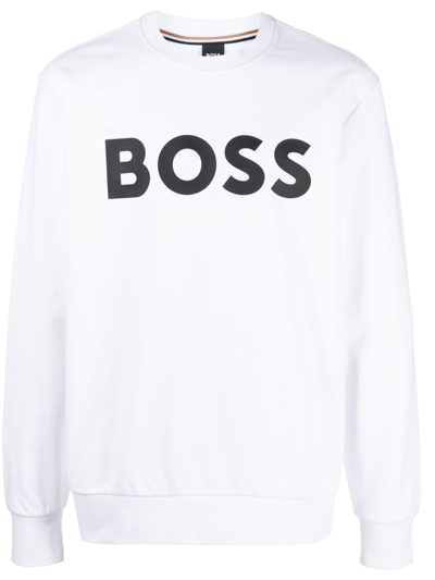 Hugo Boss Logo-print Cotton-blend Sweatshirt In White