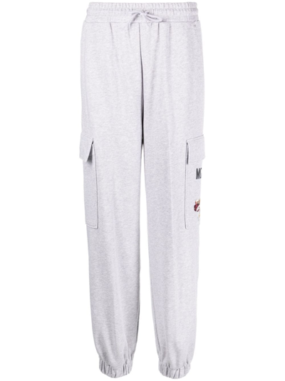 Moschino Teddy Bear Organic Cotton Track Pants In Gray