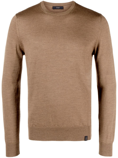 Fay Crew-neck Virgin-wool Jumper In Braun