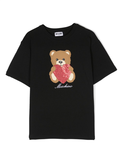 Moschino Kids' Teddy Bear Print T-shirt In Schwarz