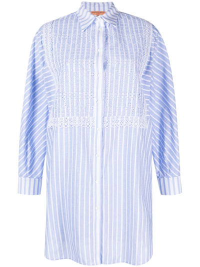 Ermanno Scervino Broderie Anglaise Striped Shirt Dress In Blue