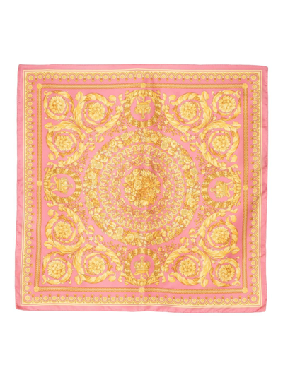 Versace Barocco-print Silk Scarf In Pinkgold