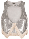 RABANNE FRINGED METALLIC CUT-OUT TOP