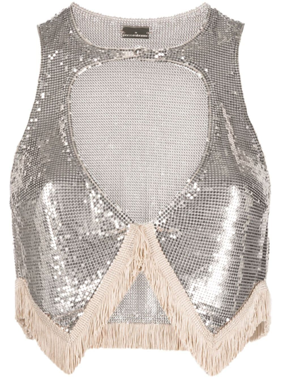 Paco Rabanne Fringed Metallic Cut-out Top In Gold