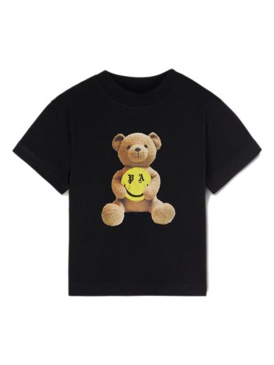 Palm Angels Kids' Smiley Bear Cotton T-shirt In Black