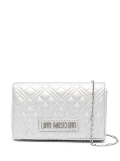 Love Moschino Logo-lettering Quilted Crossbody Bag In Silber