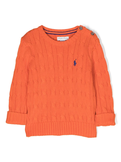 Polo Ralph Lauren Babies' Polo-pony Patch Cable-knit Jumper In Orange