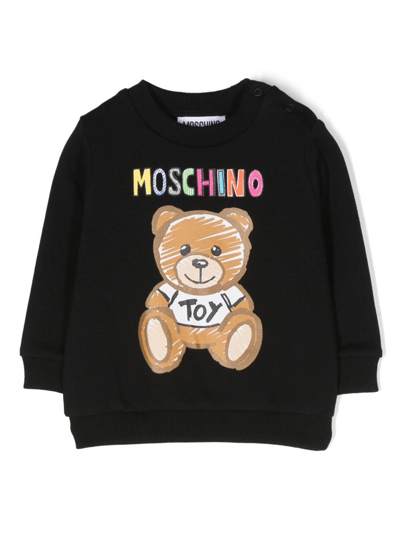 Moschino Babies' Teddy Bear Cotton Sweatshirt In Schwarz