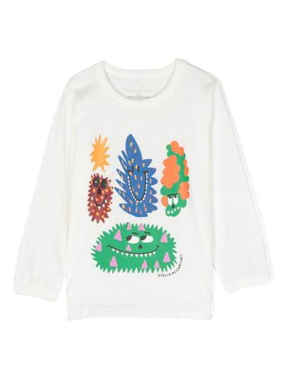 Stella Mccartney Kids' Graphic-print Long-sleeve T-shirt In Weiss