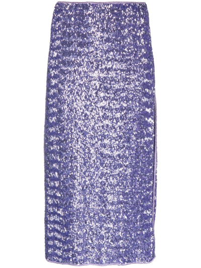 Oseree Sequin Side-slit Midi Skirt In Pink & Purple